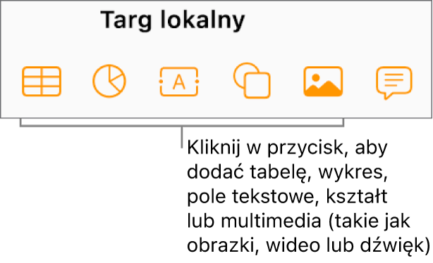 Przyciski Tabela, Wykres, Tekst, Kształt i Multimedia na pasku narzędzi.