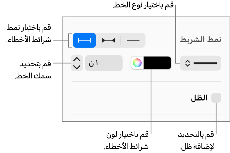 عناصر التحكم لتعيين نمط أشرطة الأخطاء.
