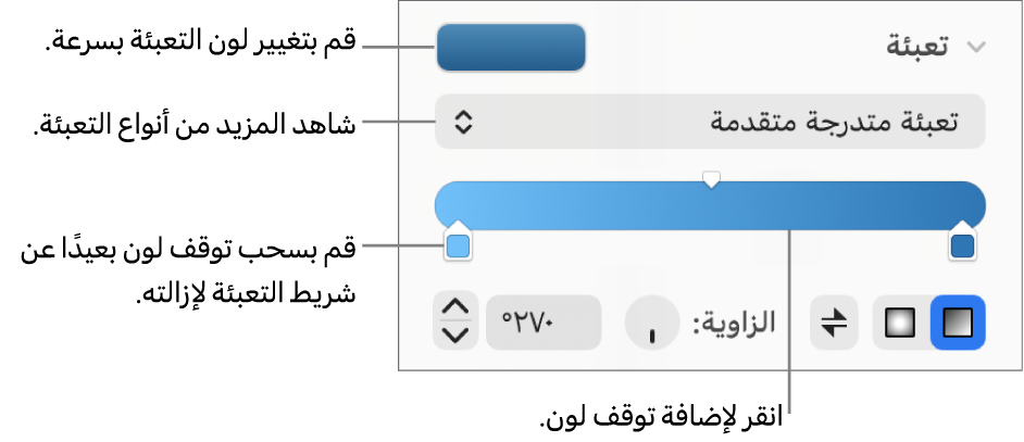 عناصر التحكم بتعبئة الكائنات بالألوان.
