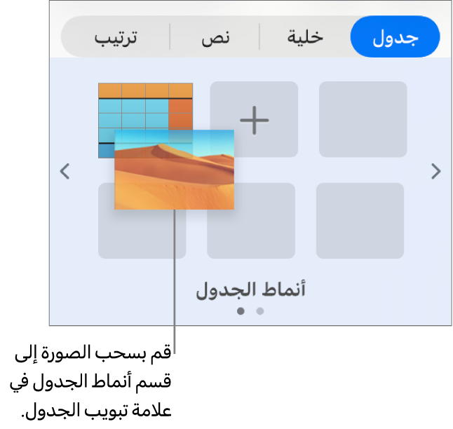 سحب صورة إلى أنماط الجدول لإنشاء نمط جديد.