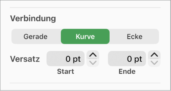 Die Steuerelemente im Abschnitt „Verbindung“ mit dem ausgewählten Element „Kurve“.
