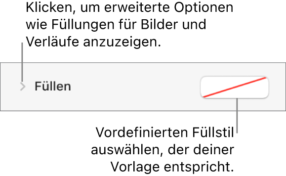 Steuerelemente zum Auswählen einer Füllfarbe