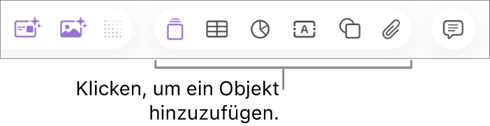 Die Keynote-Symbolleiste mit Tasten zum Hinzufügen eines Objekts auf einer Folie