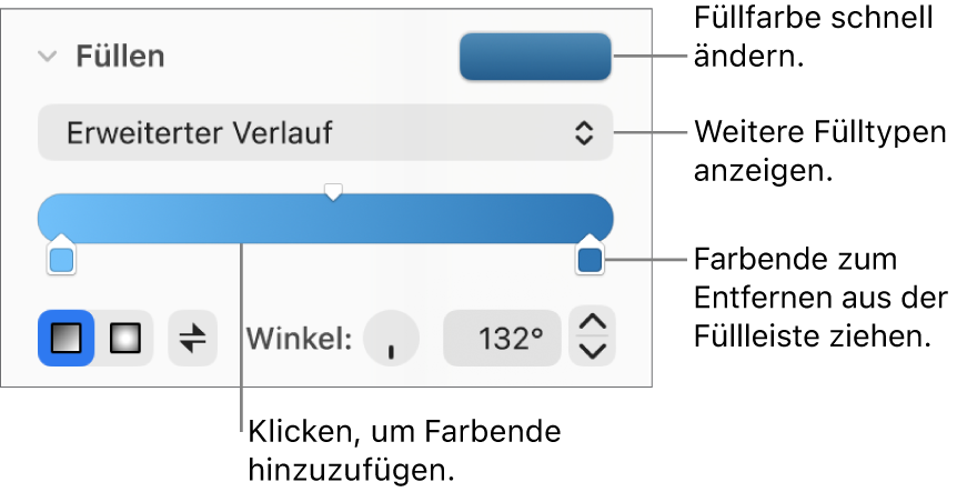 Steuerelemente zum Füllen von Objekten mit Farben