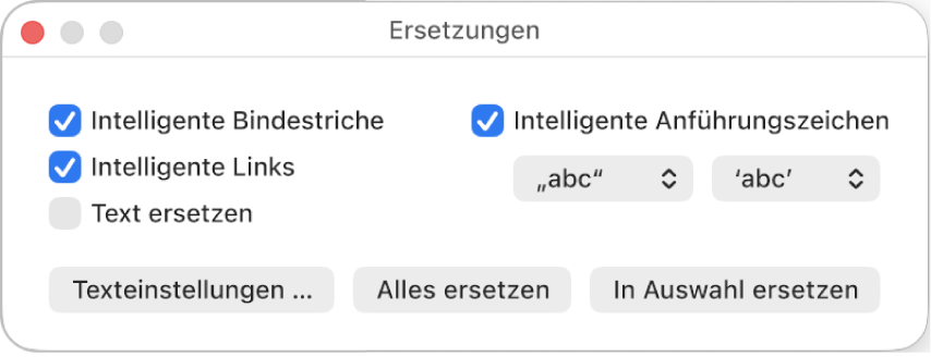 Das Fenster für Ersetzungen