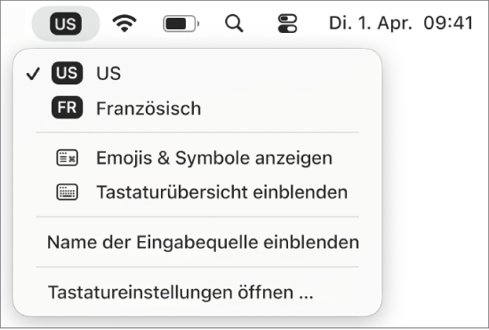 Das Tastaturmenü rechts oben in der Menüleiste