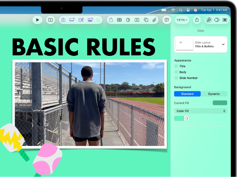 The Format controls on the right side of the screen for changing the size and appearance of the selected video. Style, Movie, and Arrange buttons are across the top of the Format controls.
