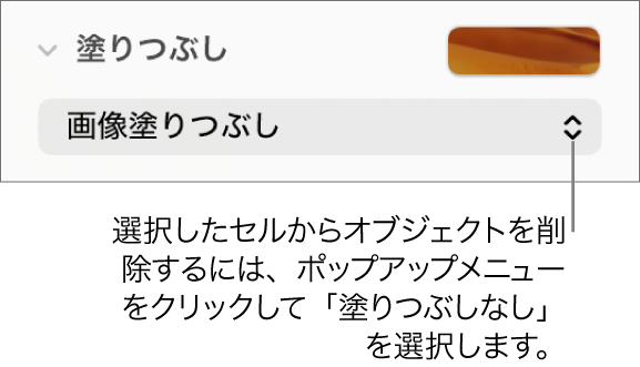 選択したセルからオブジェクトを削除するためのコントロール。