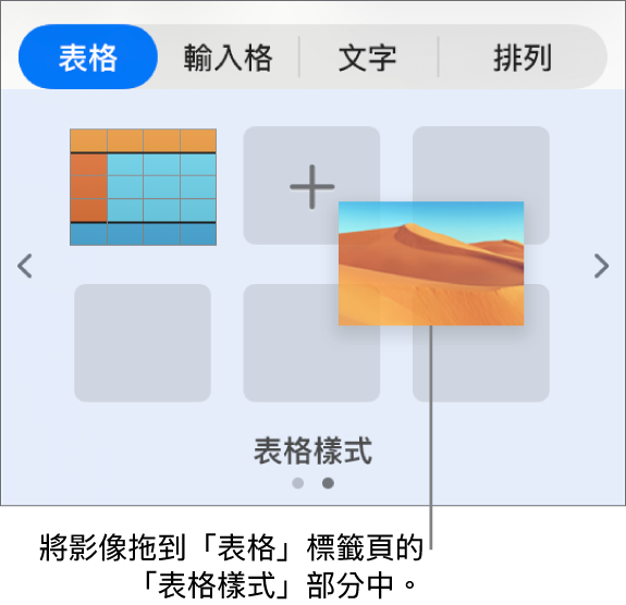 拖移影像至表格樣式以製作新樣式。
