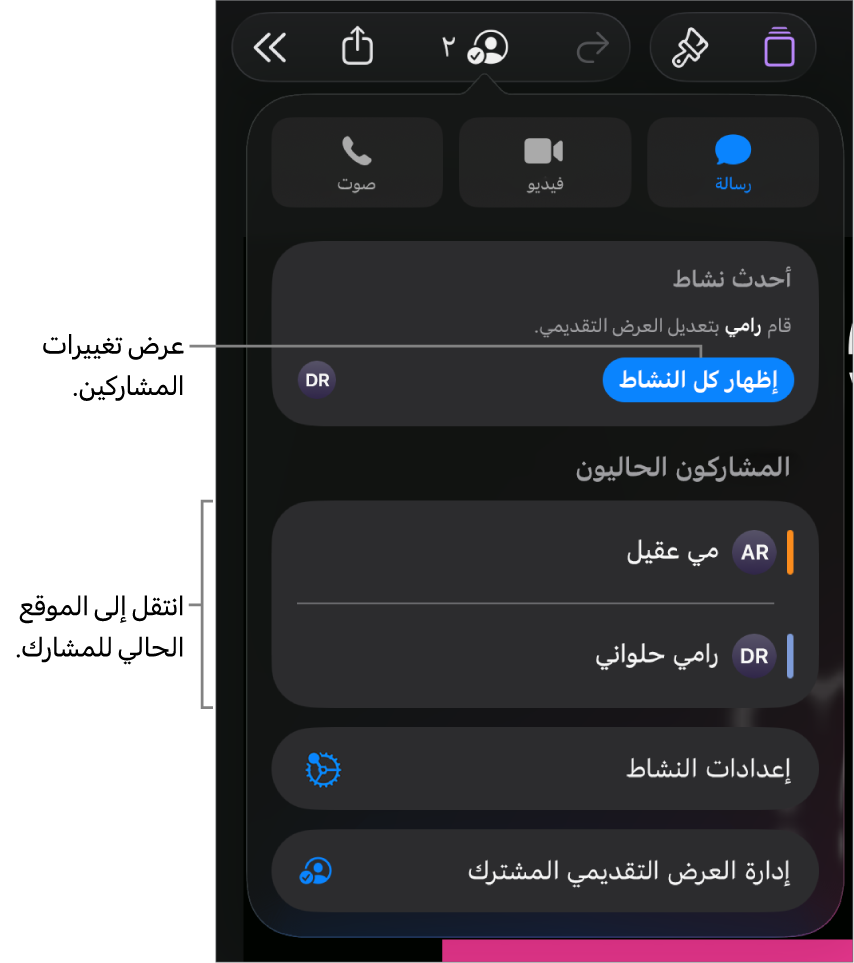 قائمة التعاون مفتوحة ويظهر بها المشاركون الحاليون.
