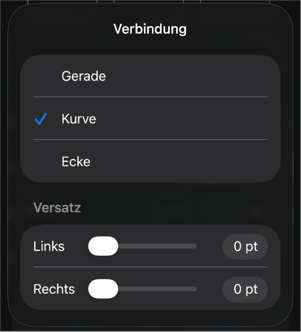 Die Steuerelemente im Abschnitt „Verbindung“ mit dem ausgewählten Element „Kurve“.