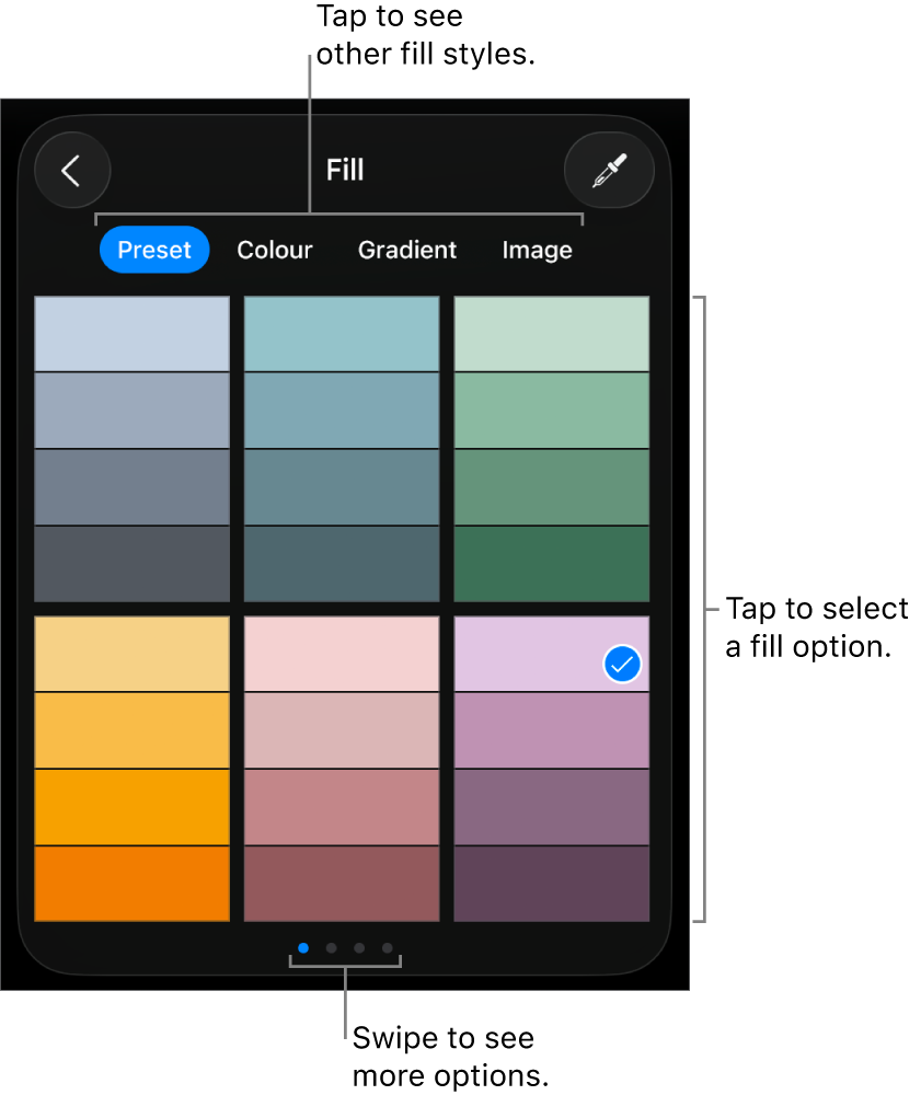 Fill options in the Style tab.