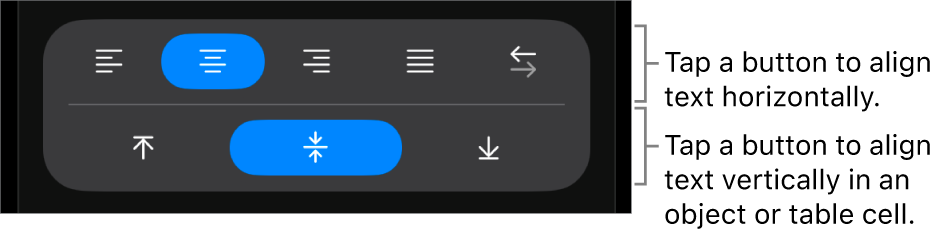 Horizontal and vertical alignment buttons for text.