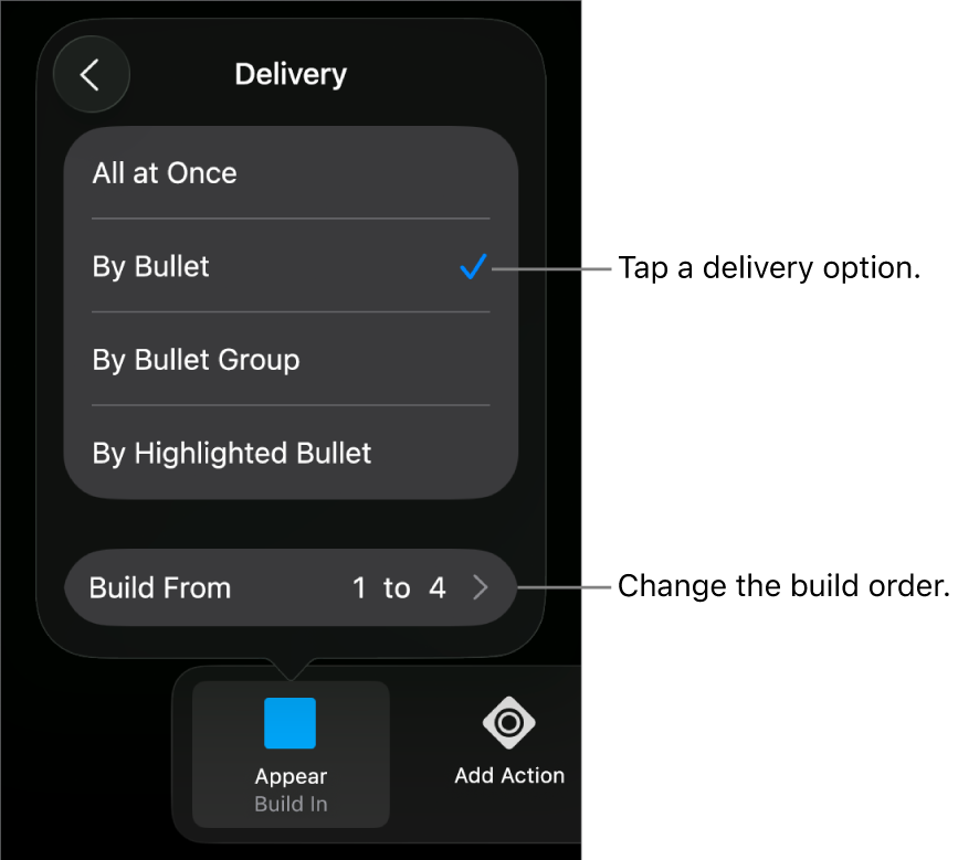 Delivery options in the Build In pane.