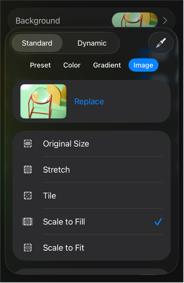 The Background controls with an image set as the slide background and the Color Overlay control at the bottom.