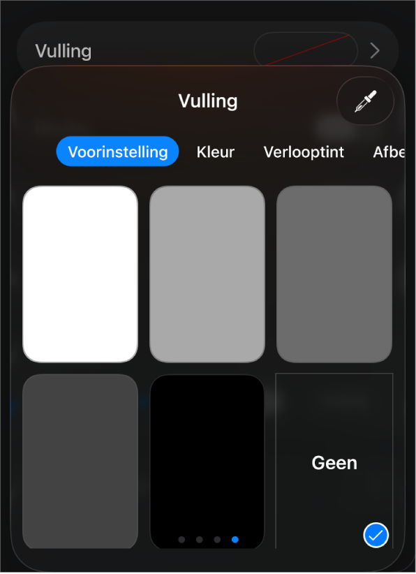 De vullingsregelaars waarbij 'Geen' is geselecteerd.