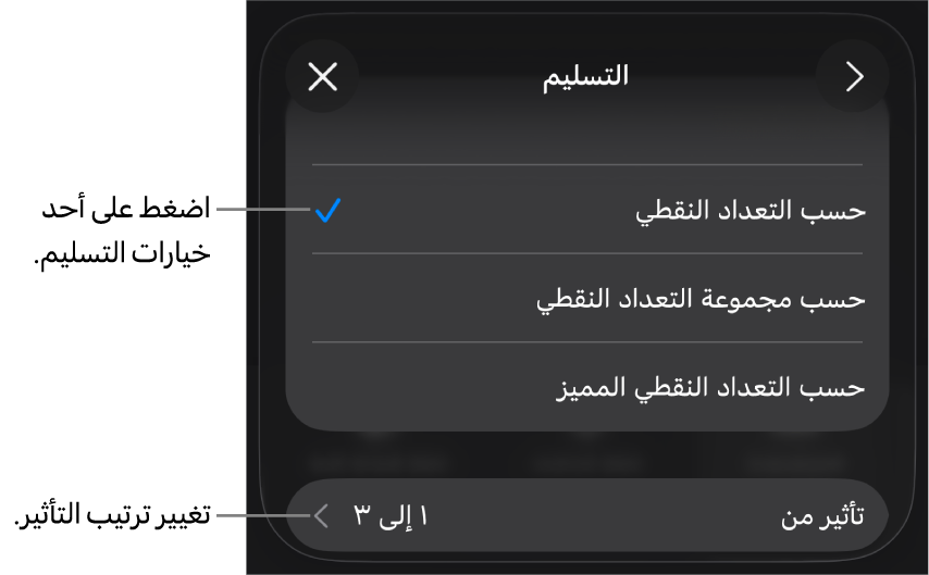 خيارات التسليم في جزء تأثير الدخول.