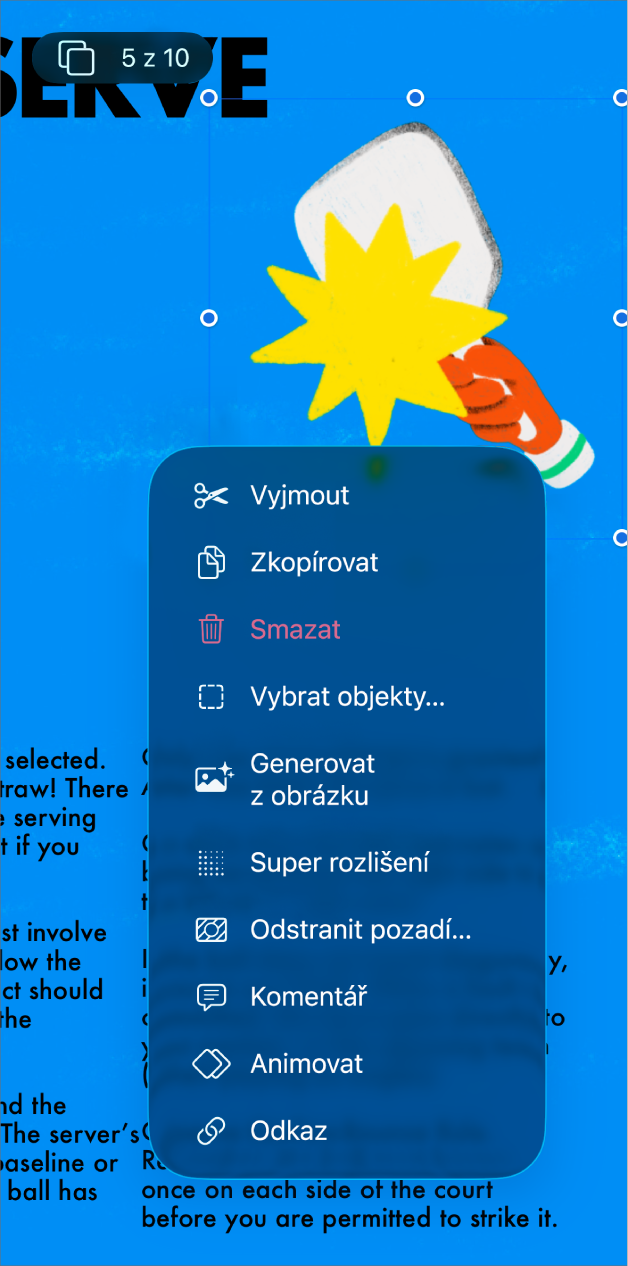Aplikace Keynote s vybraným objektem. V nabídce nad vybraným objektem je zobrazené tlačítko Animovat.