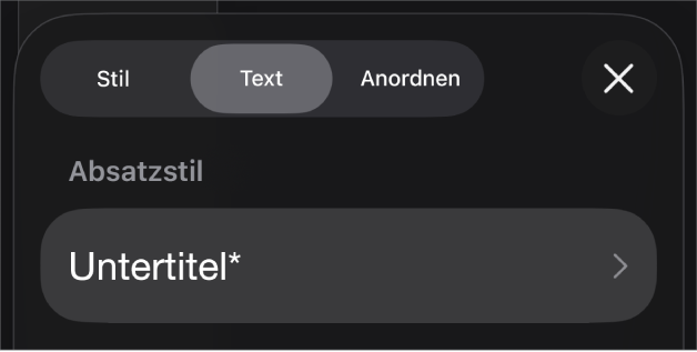 Ein Absatzstil, neben dem sich rechts ein Stern und eine Taste „Aktualisieren“ befindet