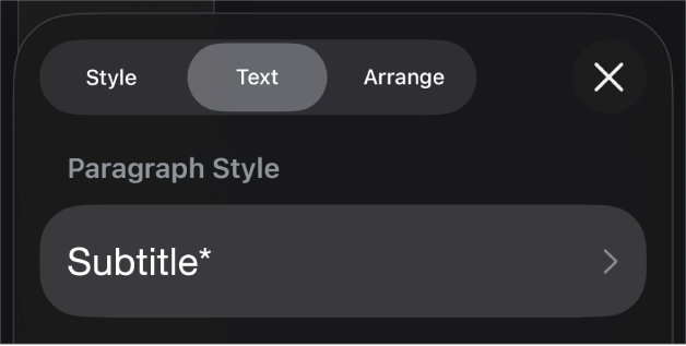 A paragraph style with an asterisk next to it and an Update button on the right.