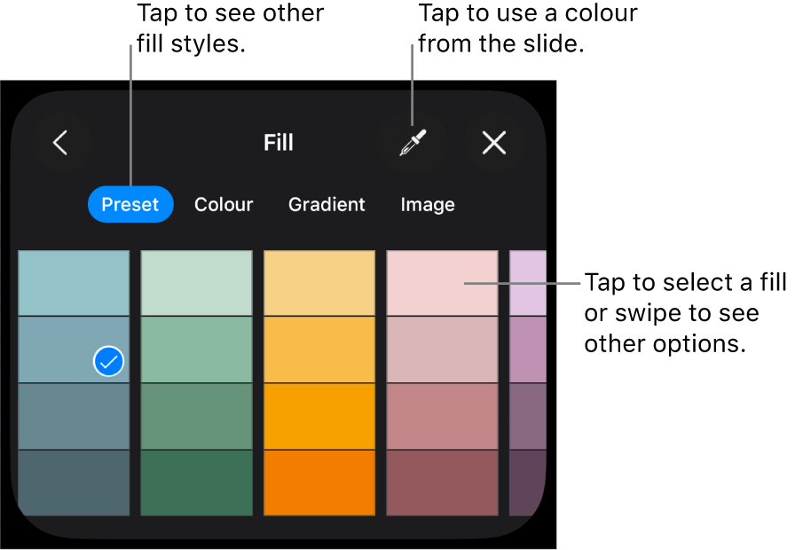 Fill options in the Style tab.