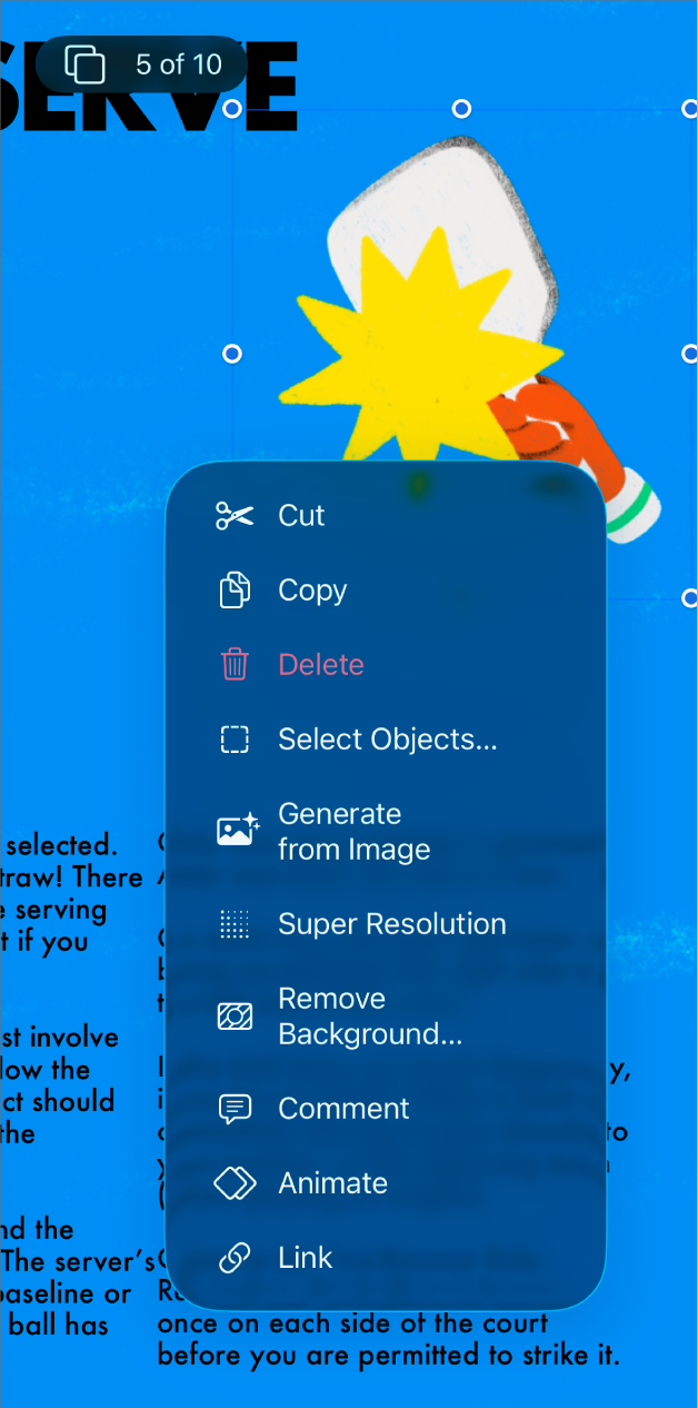 The Keynote app with an object selected. The Animate button appears in the menu above the selected object.