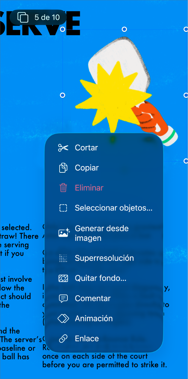 La app Keynote con un objeto seleccionado. El botón Animar aparece en el menú que está arriba del objeto seleccionado.