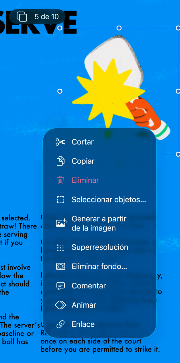 La app Keynote con un objeto seleccionado. El botón Animar aparece en el menú encima del objeto seleccionado.