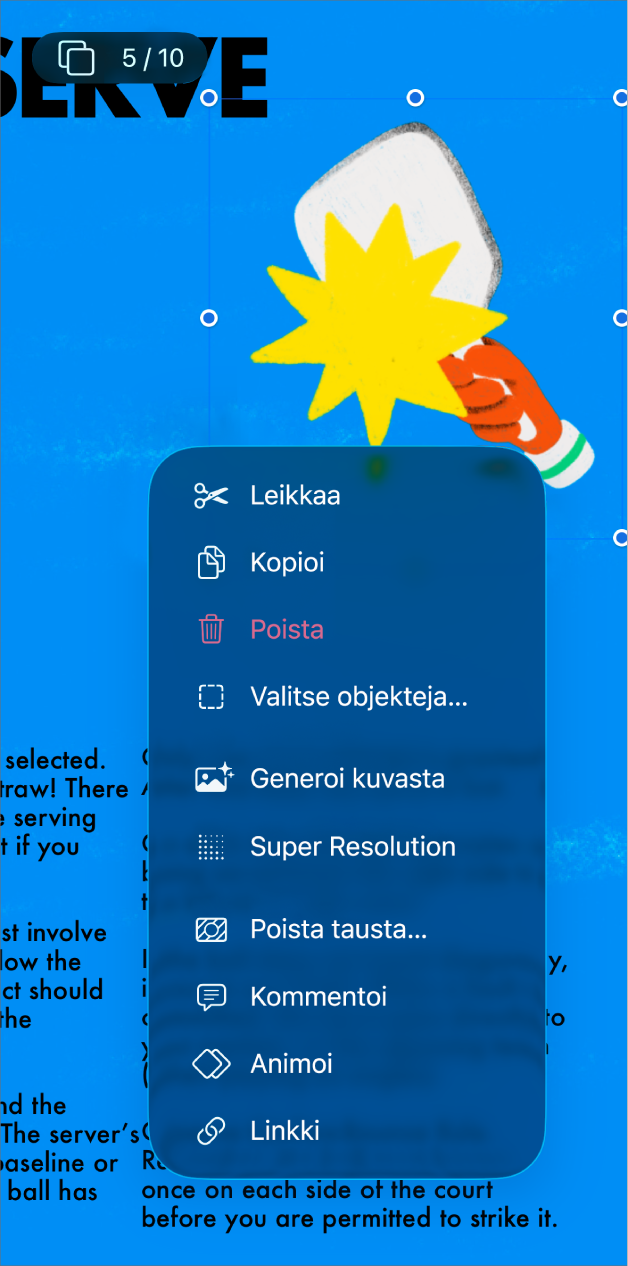 Keynote-appi, jossa on objekti valittuna. Animaatio-painike näkyy valikossa valitun objektin yläpuolella.