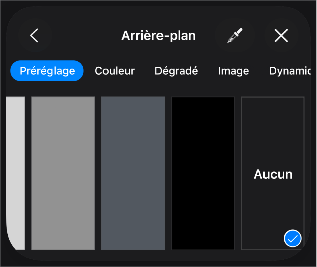 Les commandes Remplissage avec l’option Aucun remplissage sélectionnée.