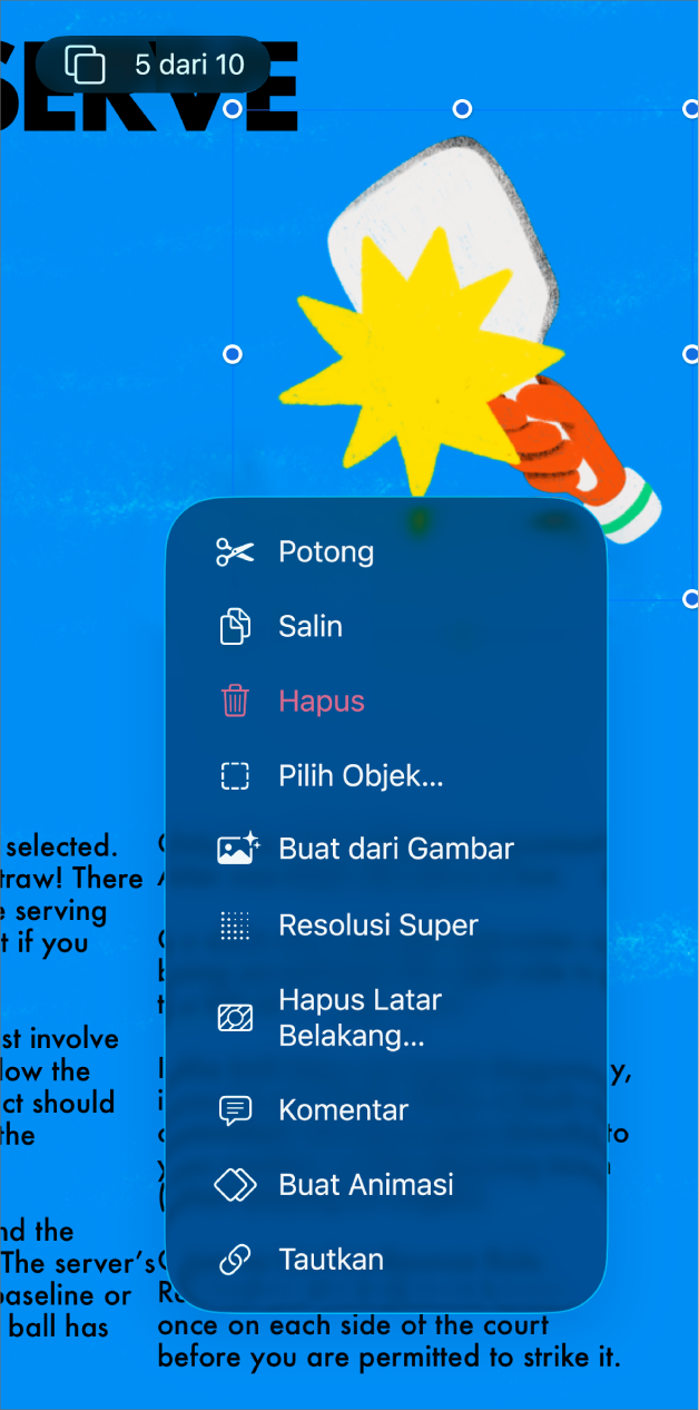 App Keynote dengan objek yang dipilih. Tombol Animasikan muncul di menu di atas objek yang dipilih.