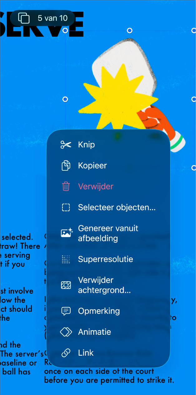 De Keynote-app met een geselecteerd object. Boven het geselecteerde object staat een menu met de knop 'Animeer'.