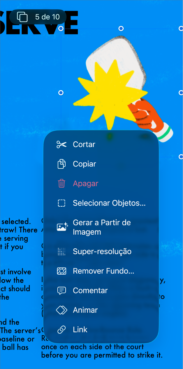 O app Keynote com um objeto selecionado. O botão Animar aparece no menu acima do objeto selecionado.
