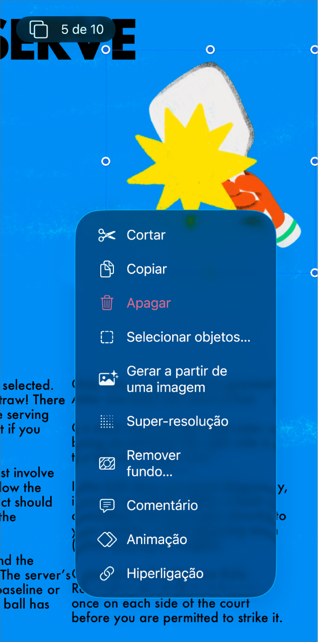 A aplicação Keynote com um objeto selecionado. O botão "Animação” aparece no menu por cima do objeto selecionado.