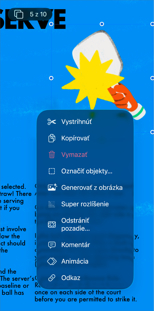 Apka Keynote s vybraným objektom. V menu nad vybraným objektom sa zobrazuje tlačidlo Animovať.