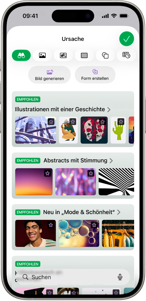 Die Kategorie „Entdecken“ des Content Hubs zeigt Optionen zum Generieren eines Bildes oder zum Hinzufügen von Premiumbildern zu einer Tabellenkalkulation.