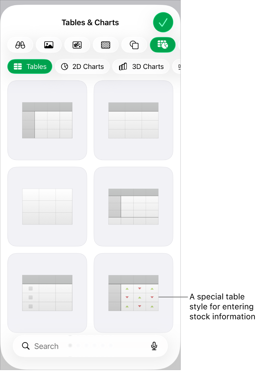 The Table button selected, with table styles displayed below.