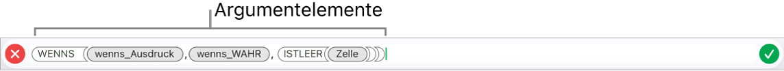 Der Formeleditor mit einer Funktion mit Argumentelementen.