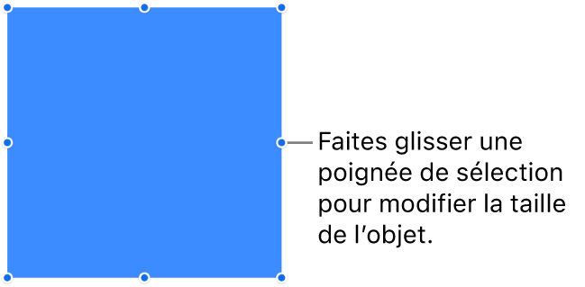 Un objet dont la bordure comporte des points bleus pour modifier sa taille.