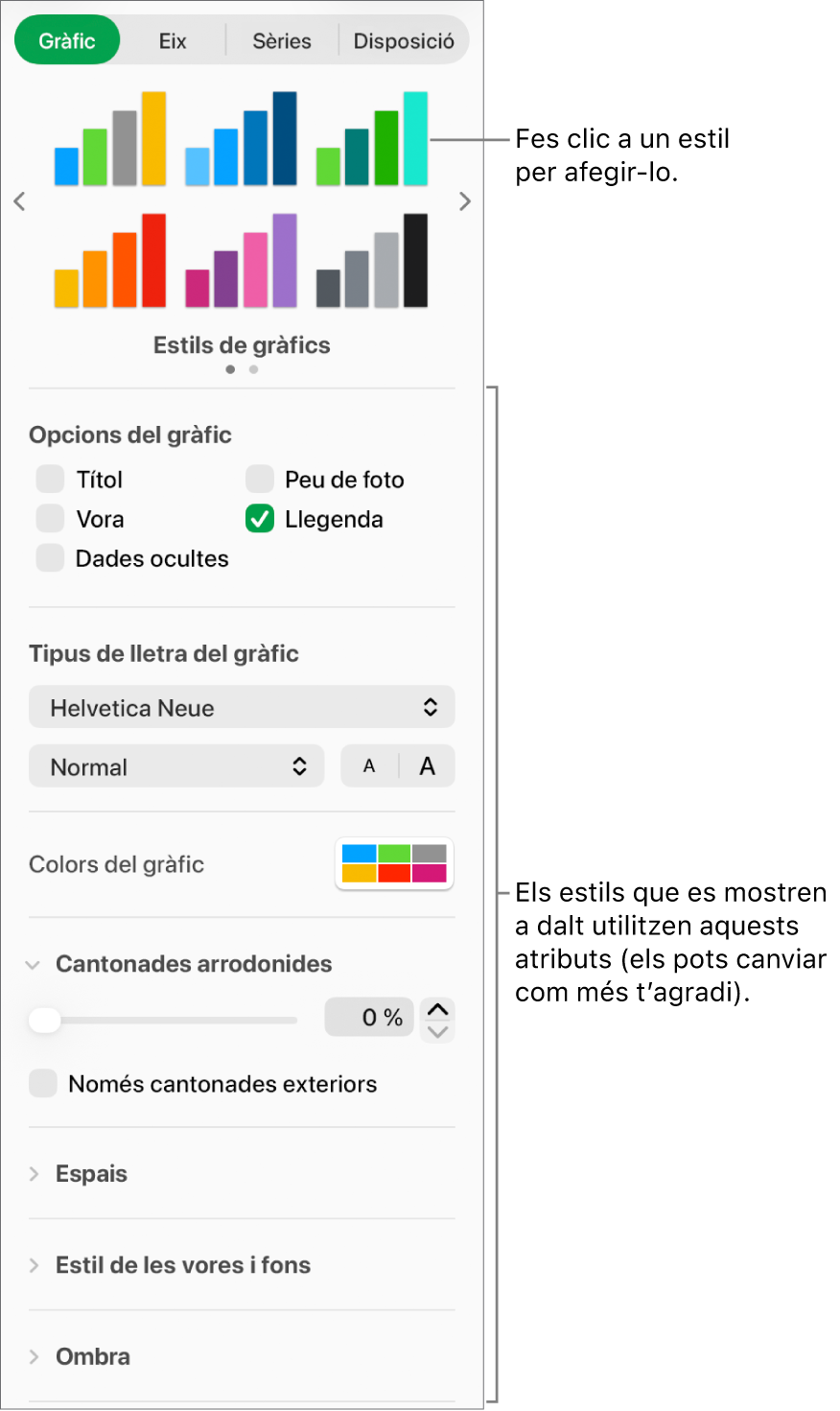 La barra lateral Format, que mostra els controls de formatar gràfics.