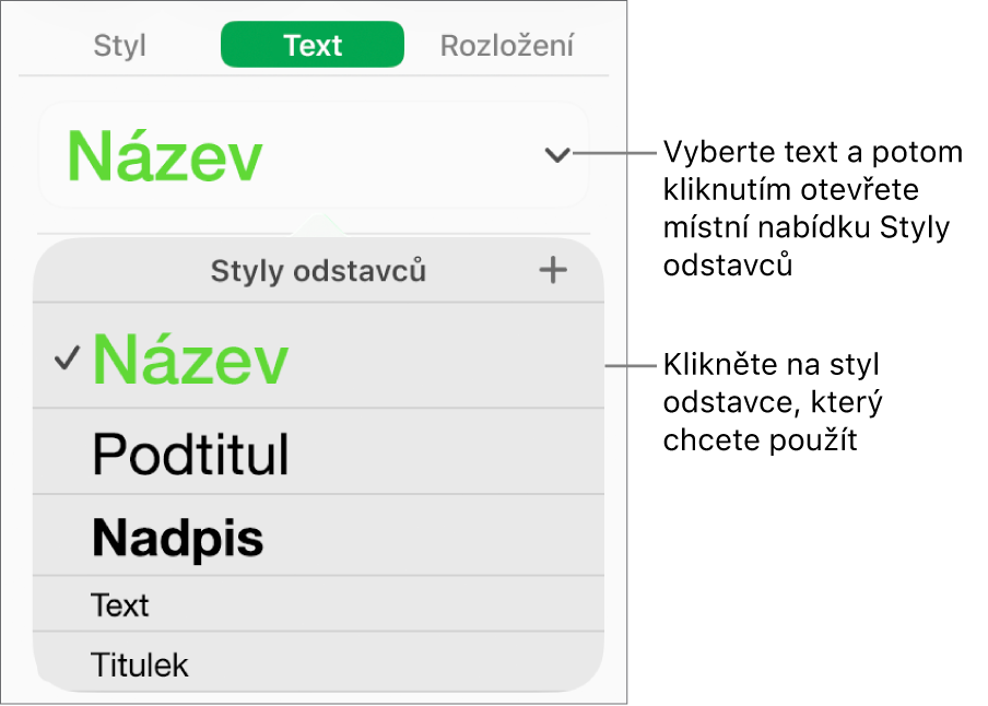 Nabídka Styly odstavců