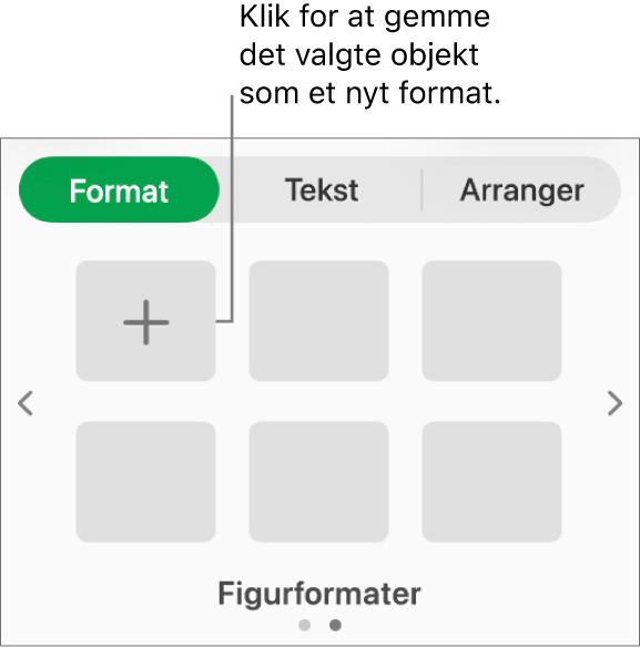 Fanen Format i indholdsoversigten Format med fire billedformater, knappen Opret format og et tomt formateksempel.
