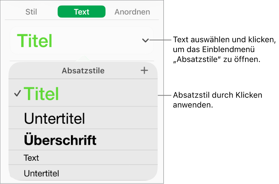 Das Menü „Absatzstile“