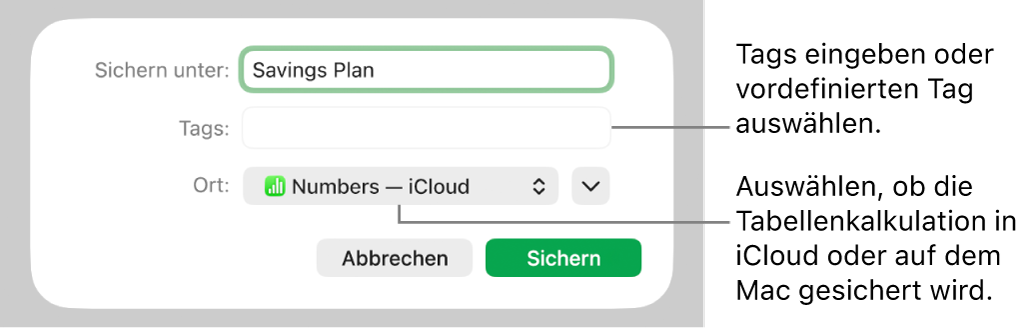 Dialogfenster „Sichern unter“.