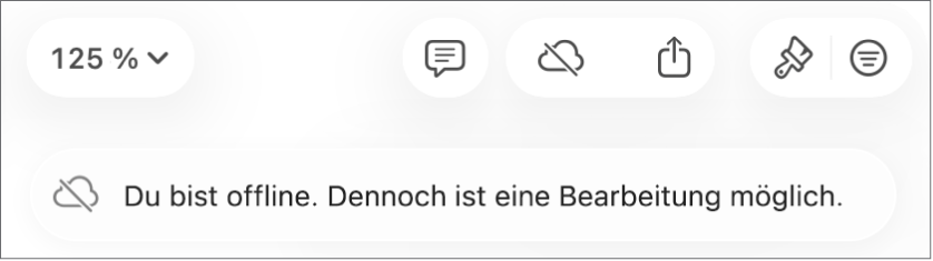 Ein Hinweis auf dem Bildschirm besagt, dass du offline bist, aber weiterhin arbeiten kannst.