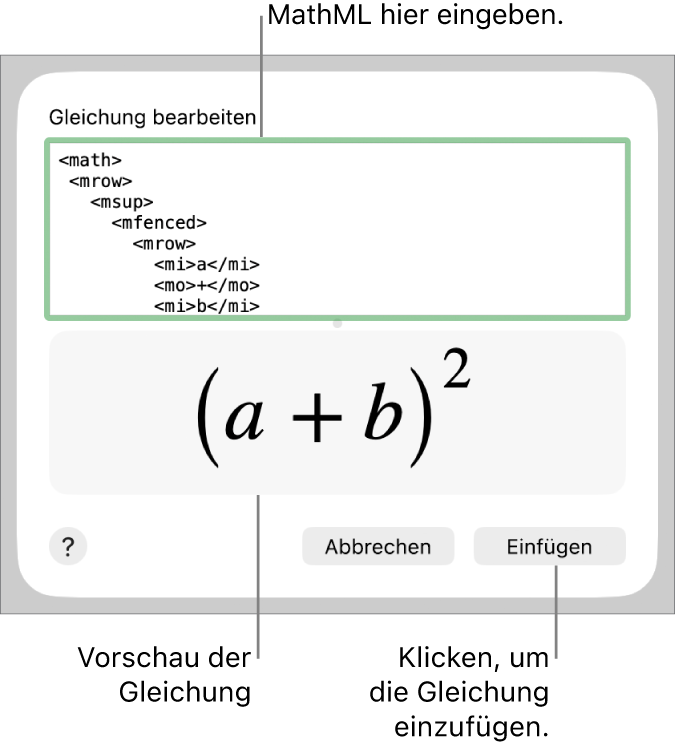 Die Gleichung für die Steigung einer Linie im Feld „Gleichung bearbeiten“ und einer Vorschau der Formel darunter.