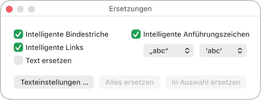 Das Fenster für Ersetzungen