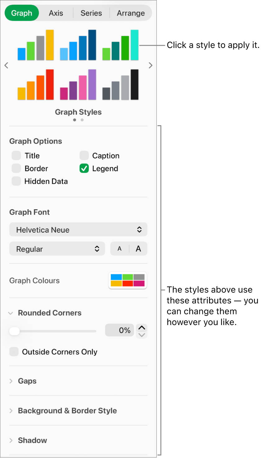 The Formatting sidebar showing the controls for formatting graphs.