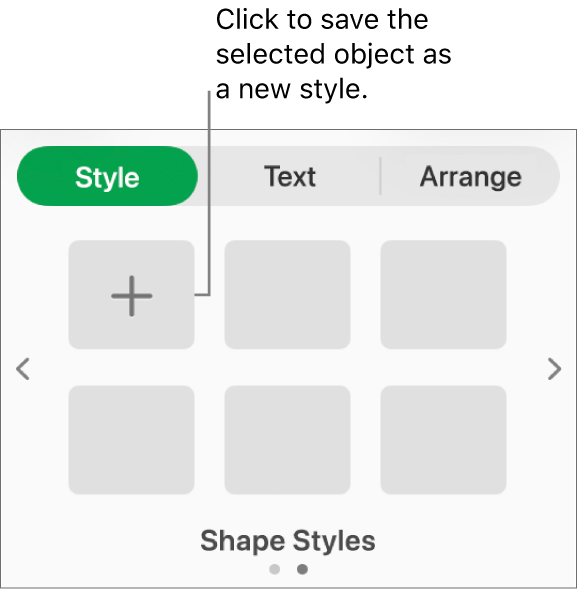 The Style tab of the Format sidebar with four image styles, a Create Style button and an empty style placeholder.
