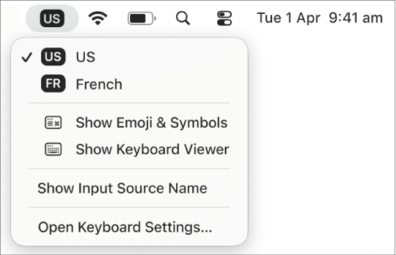 The Input menu in the upper-right corner of the menu bar.